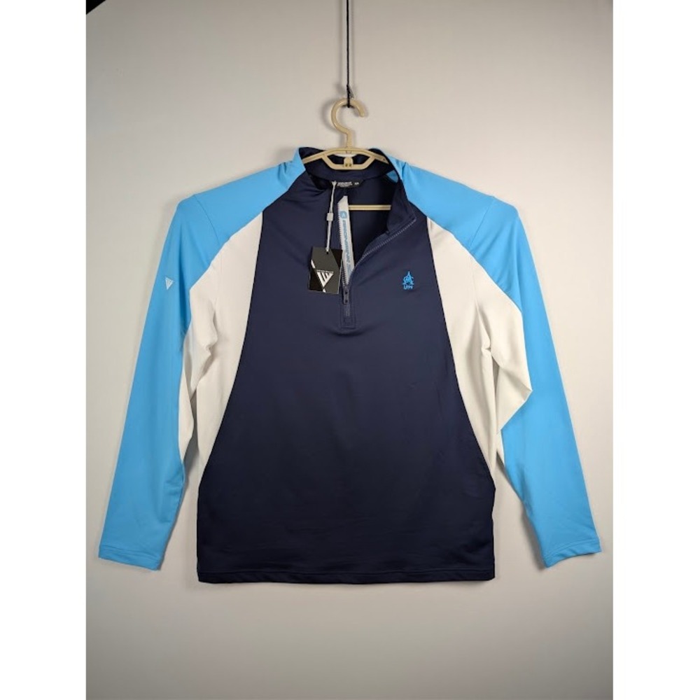 Levelwear 1/4 Zip Pullover Mens M Navy Blue Aqua White Colorblock Aronimink Golf
